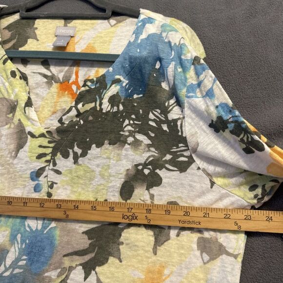 Chico's 100% Linen Floral V-Neck 3/4 Sleeve Shirt Size 3 (XL) Tropical Vacation - Picture 7 of 9